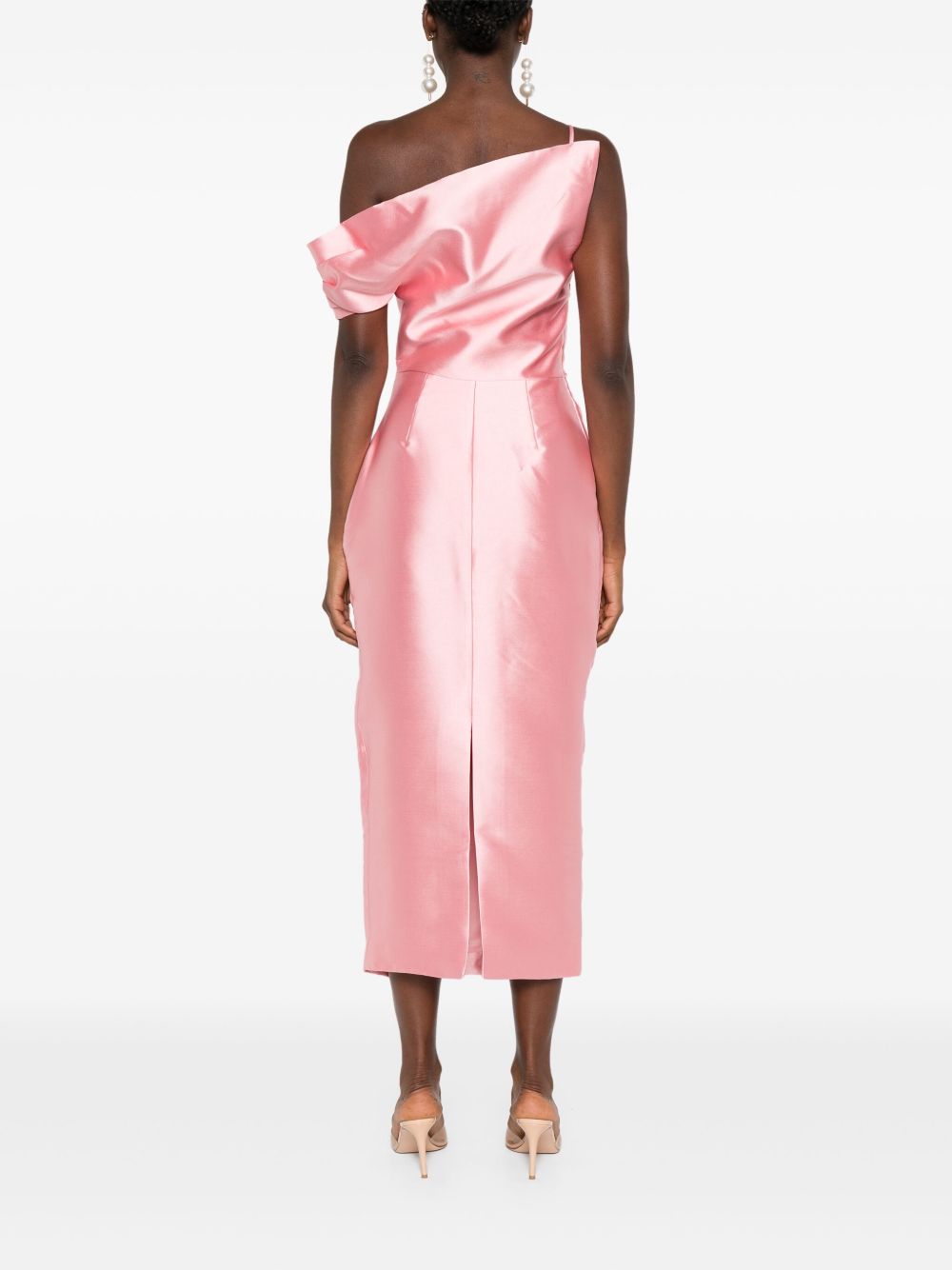 Solace London Ellison One-Shoulder Ruched Midi Dress Pink