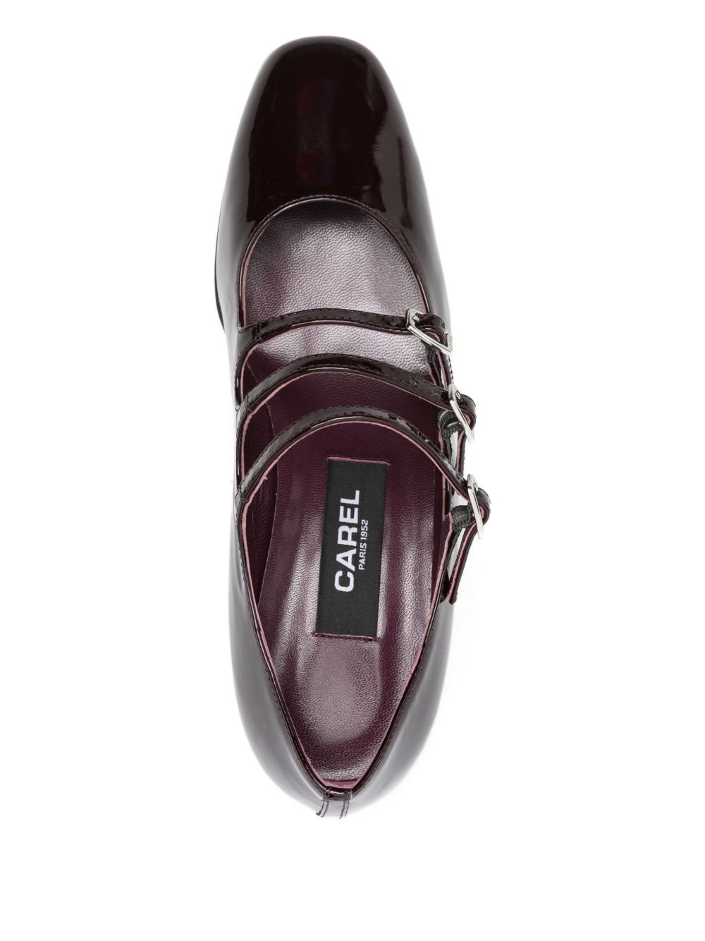 Carel Paris Patent Leather Triple Buckle Block-Heel Mary Jane Pumps Brown
