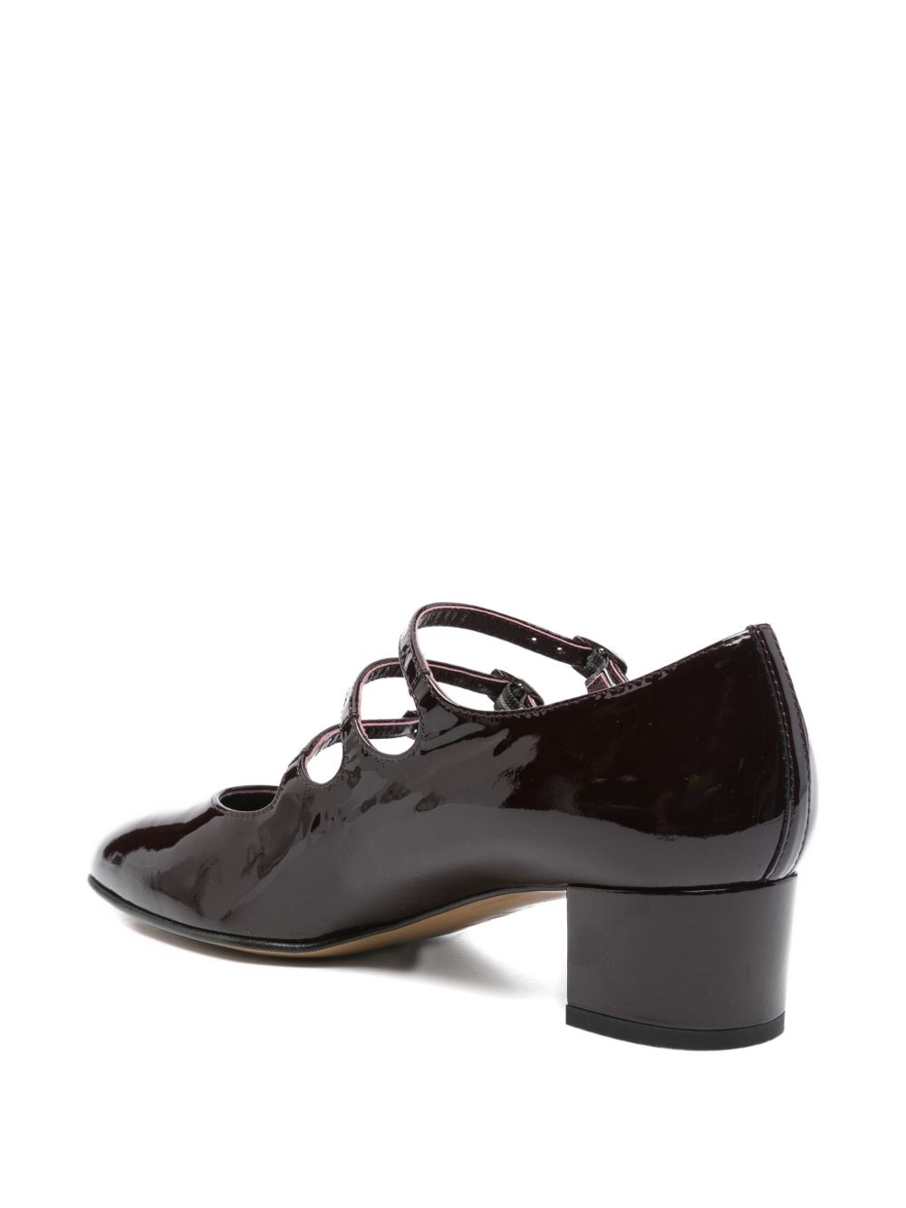 Carel Paris Patent Leather Triple Buckle Block-Heel Mary Jane Pumps Brown