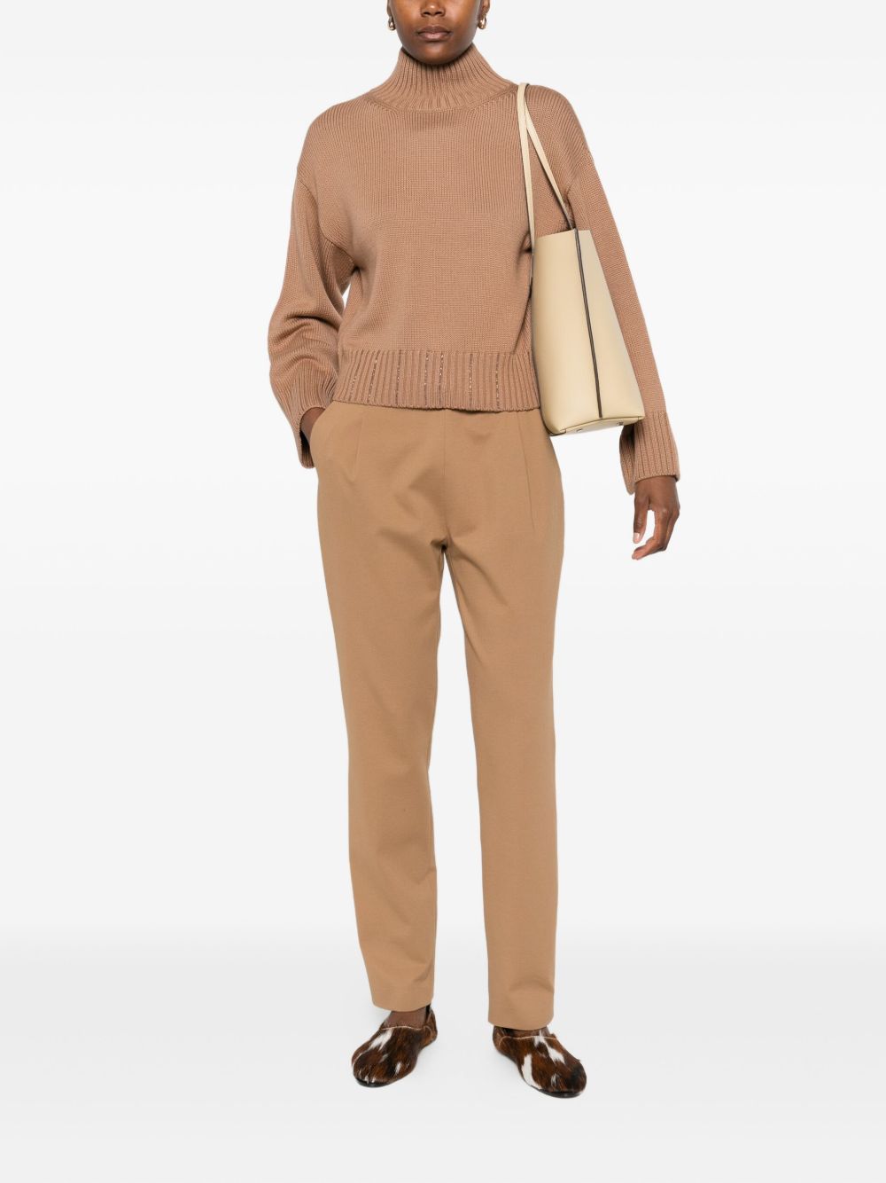 Fabiana Filippi Slim Drawstring Viscose Trousers Camel