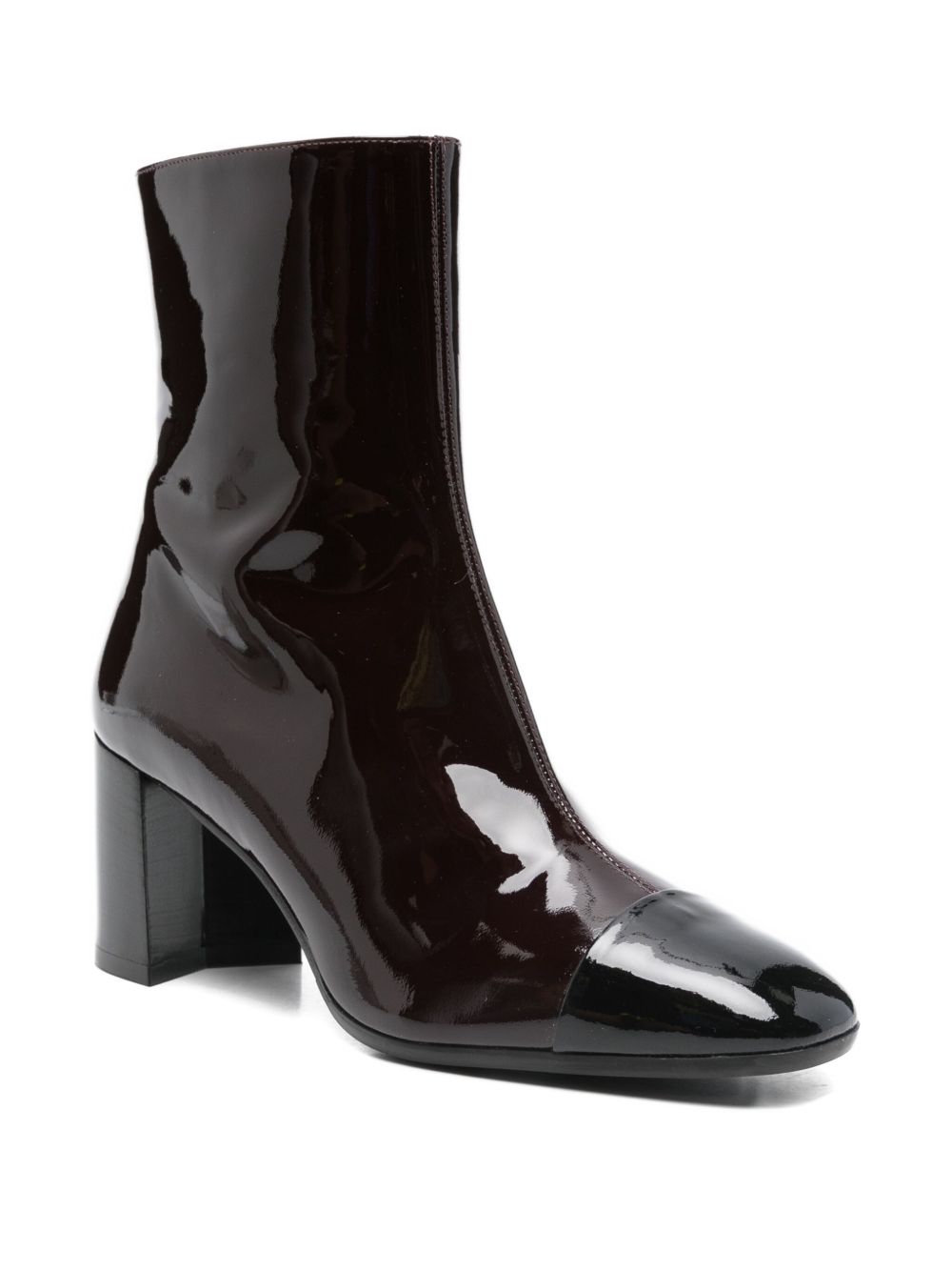 Carel Paris Patent Leather Cap-Toe Block Heel Ankle Boots Brown