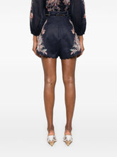 Zimmermann Rhiannon Scallop-Hem Printed Linen Shorts Blue