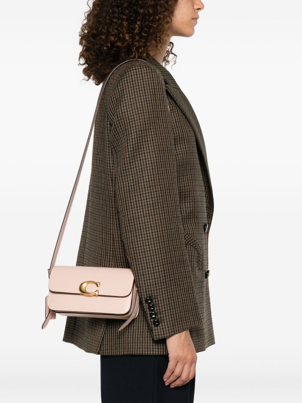 Coach Zoe Grained Leather Flap Shoulder Bag Beige