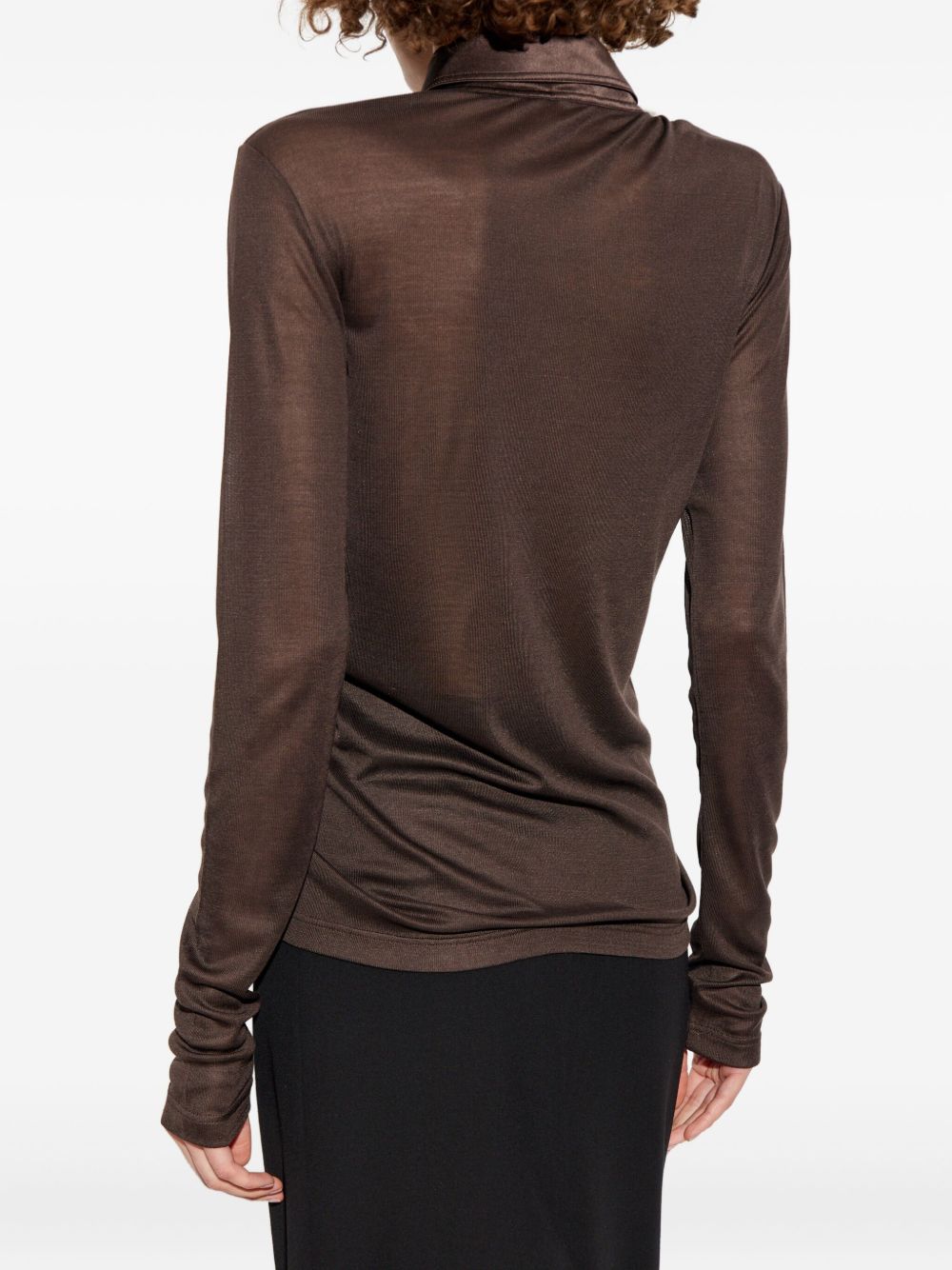 Tom Ford Silk Polo Shirt with Mother of Pearl Buttons Brown