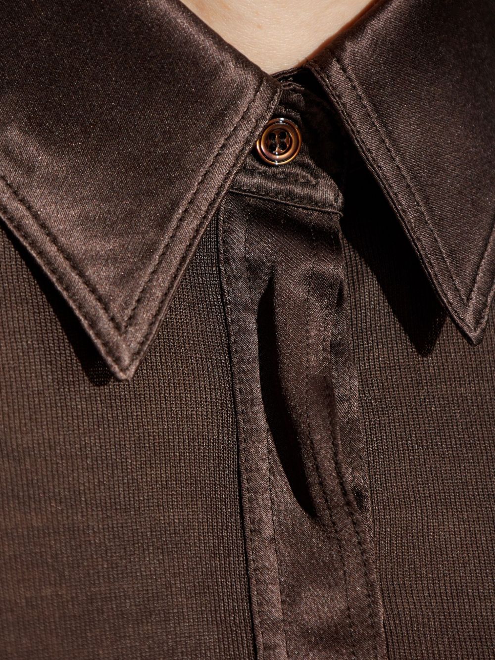 Tom Ford Silk Polo Shirt with Mother of Pearl Buttons Brown