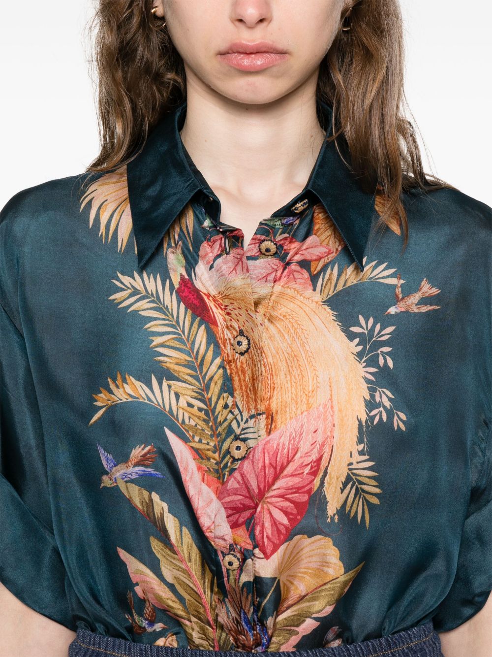 Zimmermann Ascension Printed Silk Shirt Blue
