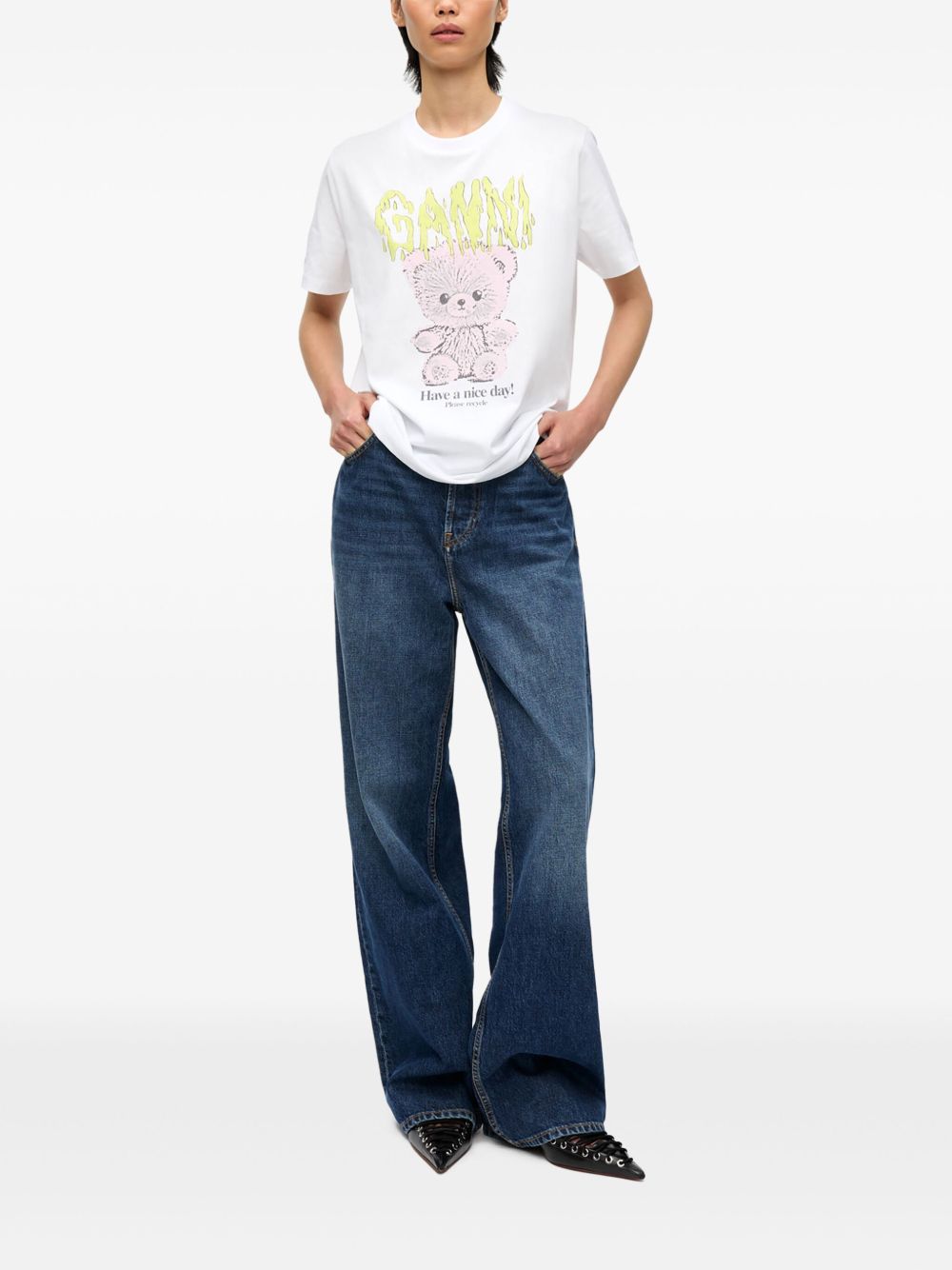 Ganni Organic Cotton Teddy Crew-Neck T-shirt White
