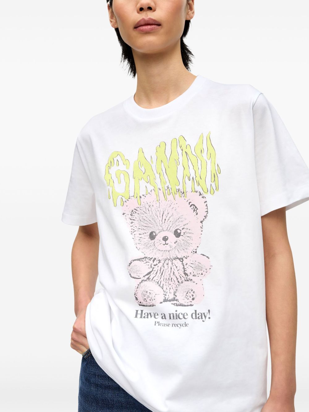 Ganni Organic Cotton Teddy Crew-Neck T-shirt White