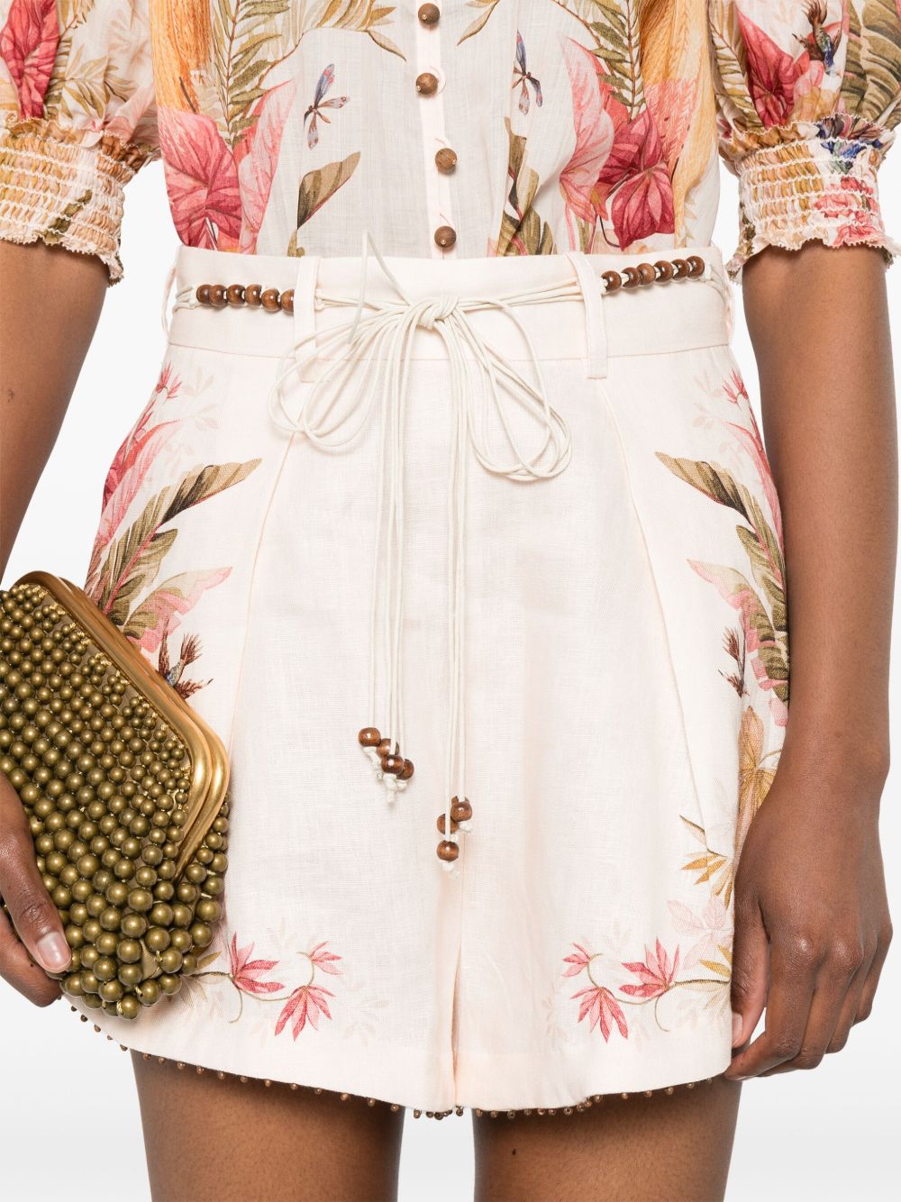 Zimmermann Ascension Linen Printed Shorts Beige
