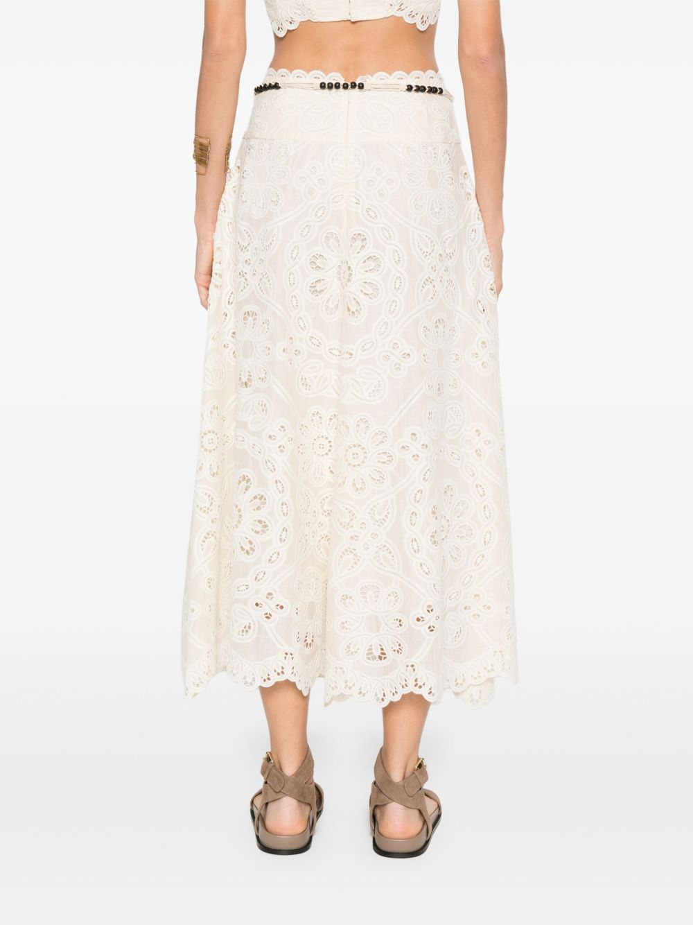 Zimmermann Rhiannon Cut-Out Floral Maxi Skirt Ivory Ivory