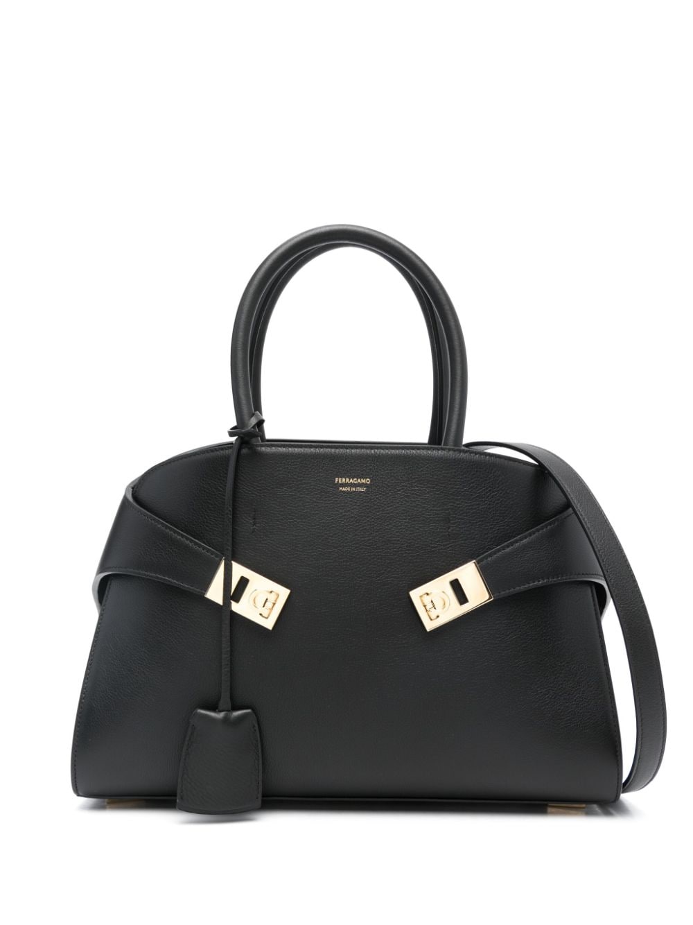 Ferragamo Hug Small Grained Calfskin Tote Bag Black