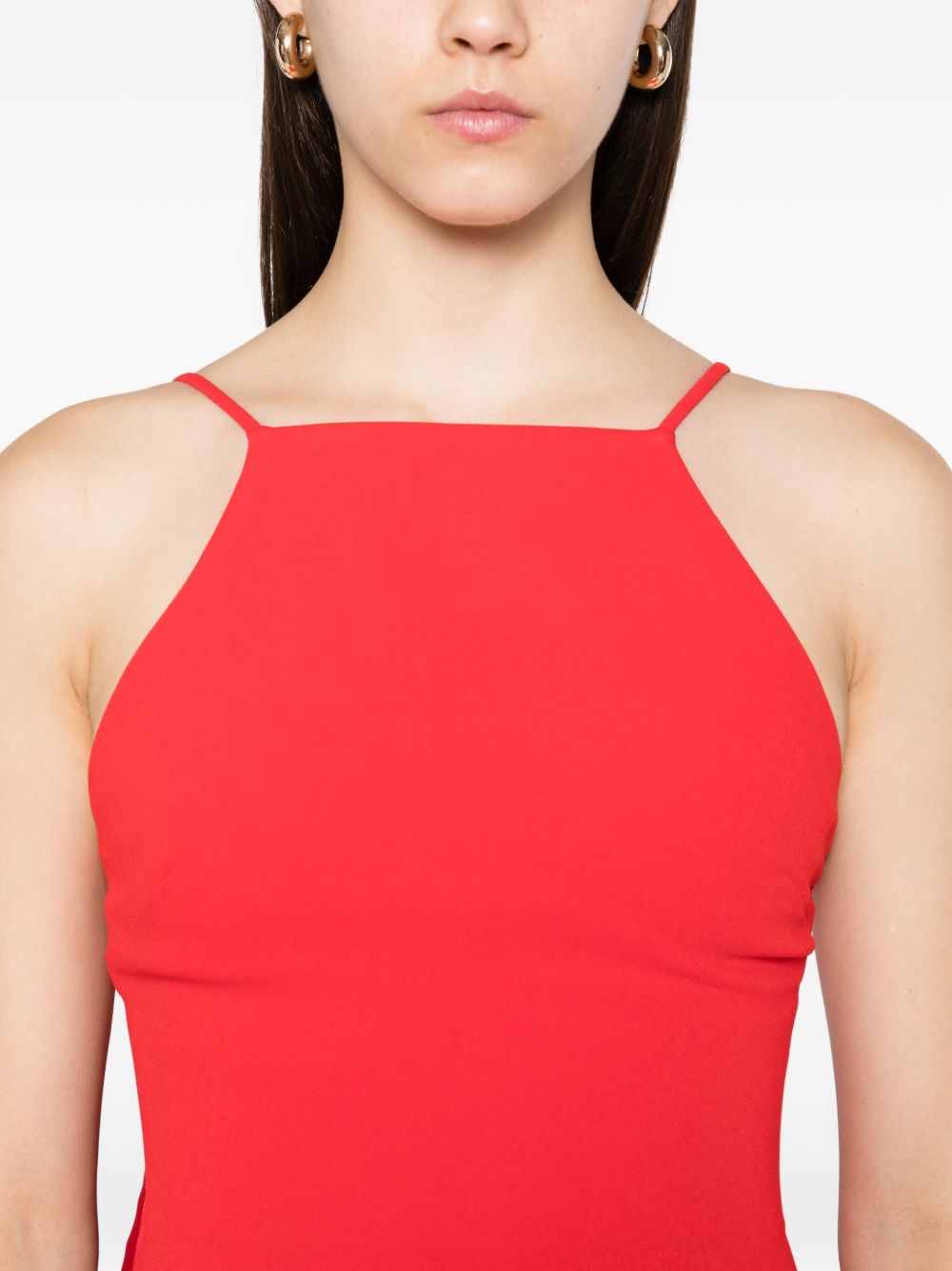 Solace London Halterneck Sleeveless Fitted Floor-Length Red Dress Red