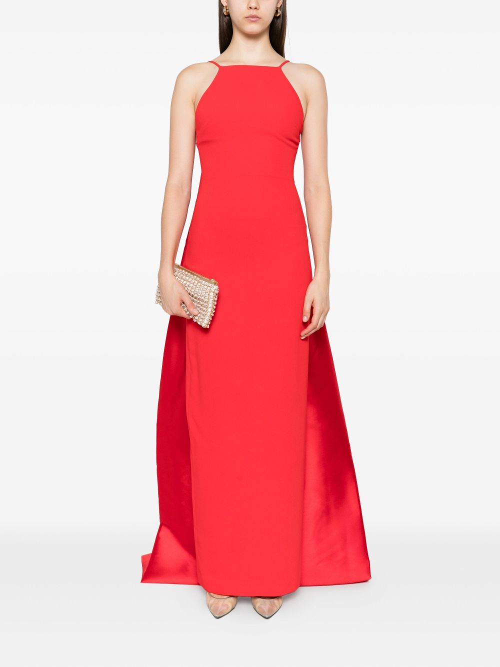Solace London Halterneck Sleeveless Fitted Floor-Length Red Dress Red