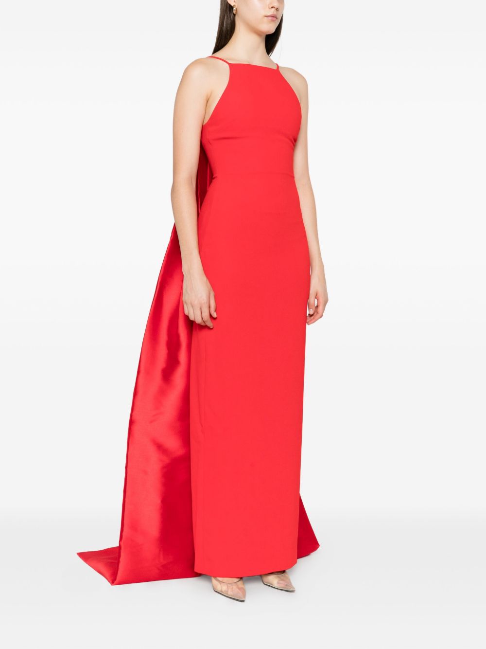 Solace London Halterneck Sleeveless Fitted Floor-Length Red Dress Red