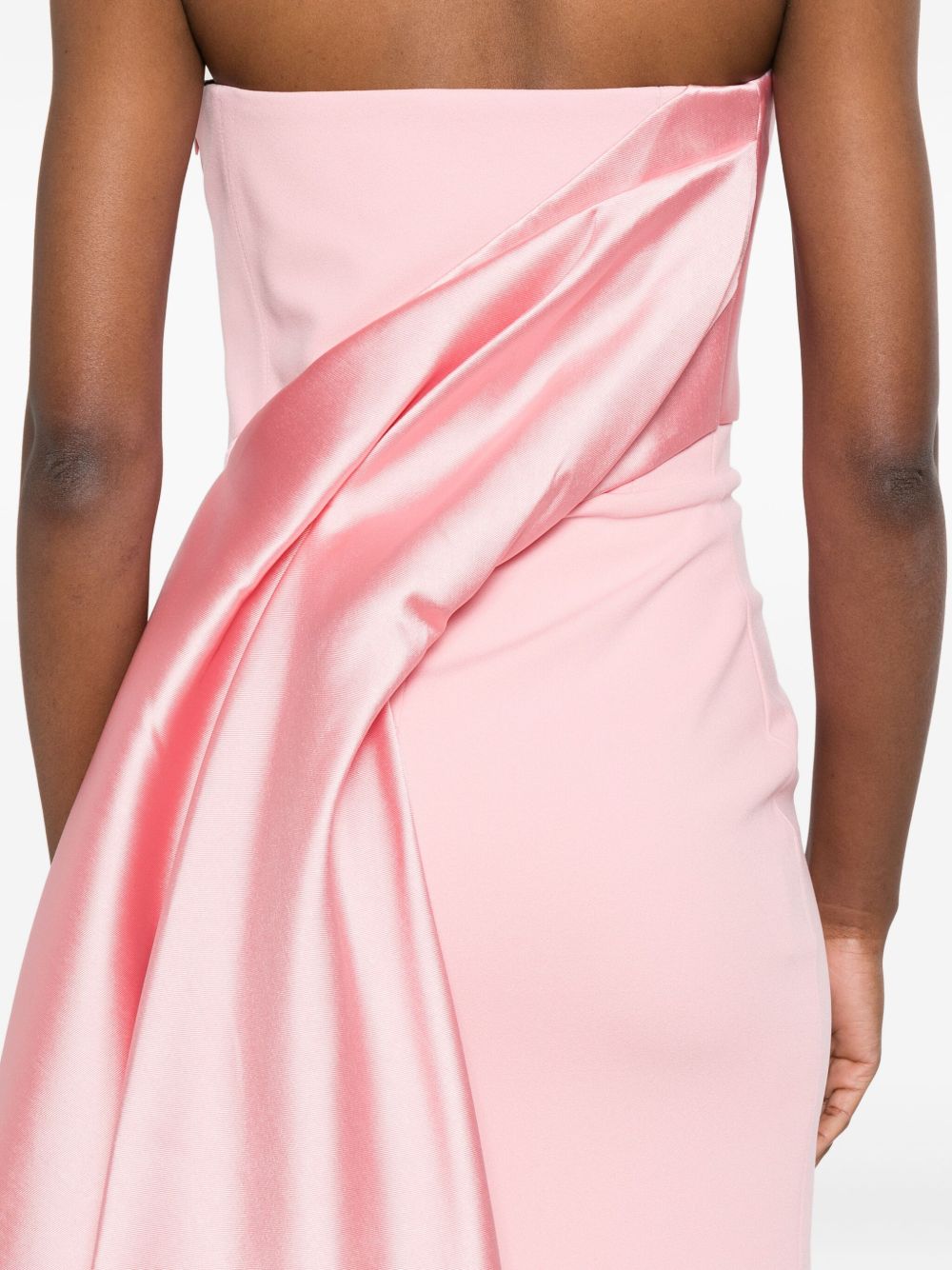 Solace London Kinsley Strapless Draped Satin Maxi Dress Pink