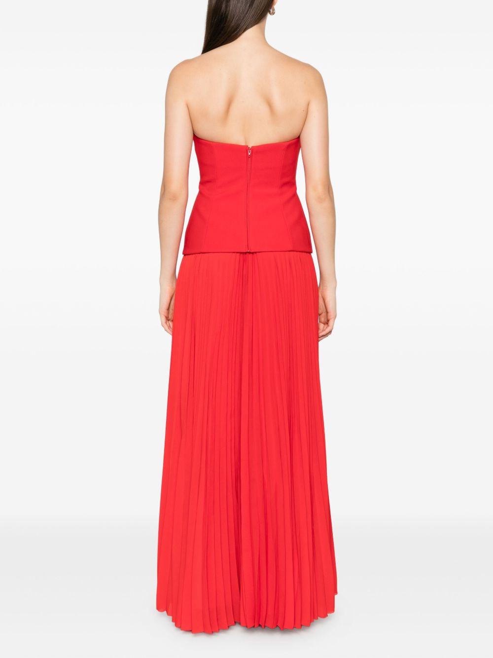 Solace London Britt Strapless Asymmetric Pleated Maxi Dress Red