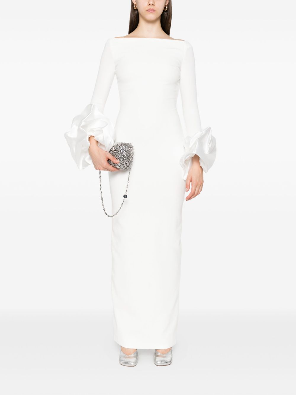 Solace London Off-Shoulder Ruffle-Cuff Maxi Dress Beige Beige