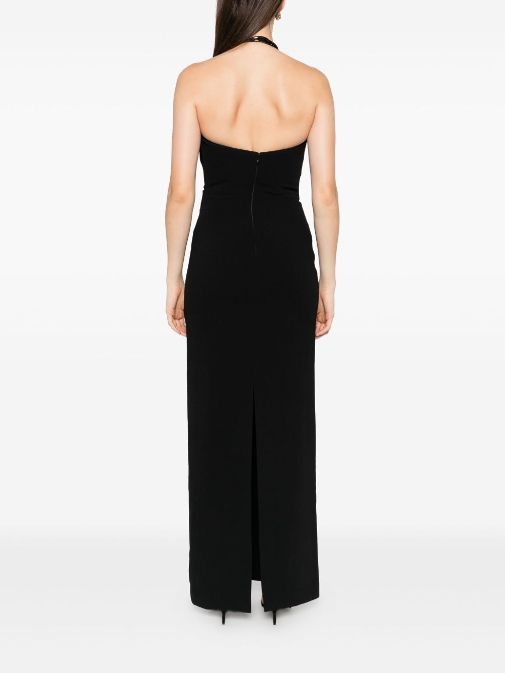 Solace London Halterneck Draped Beaded-Neckline Maxi Dress Black Black