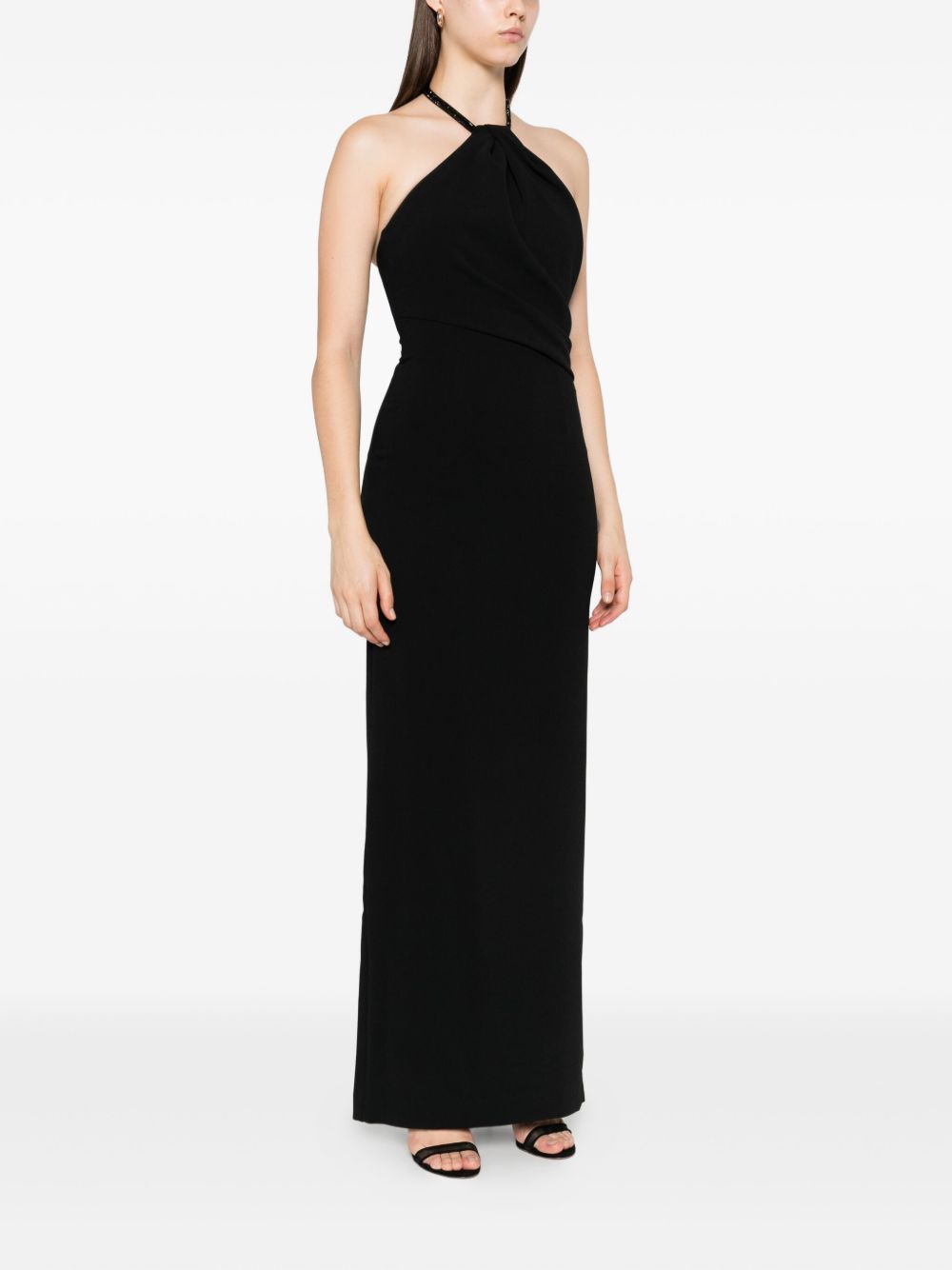 Solace London Halterneck Draped Beaded-Neckline Maxi Dress Black Black