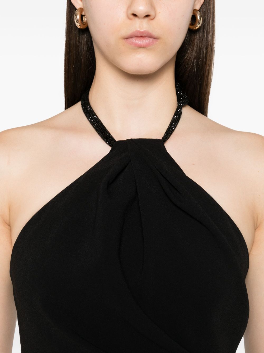 Solace London Halterneck Draped Beaded-Neckline Maxi Dress Black Black