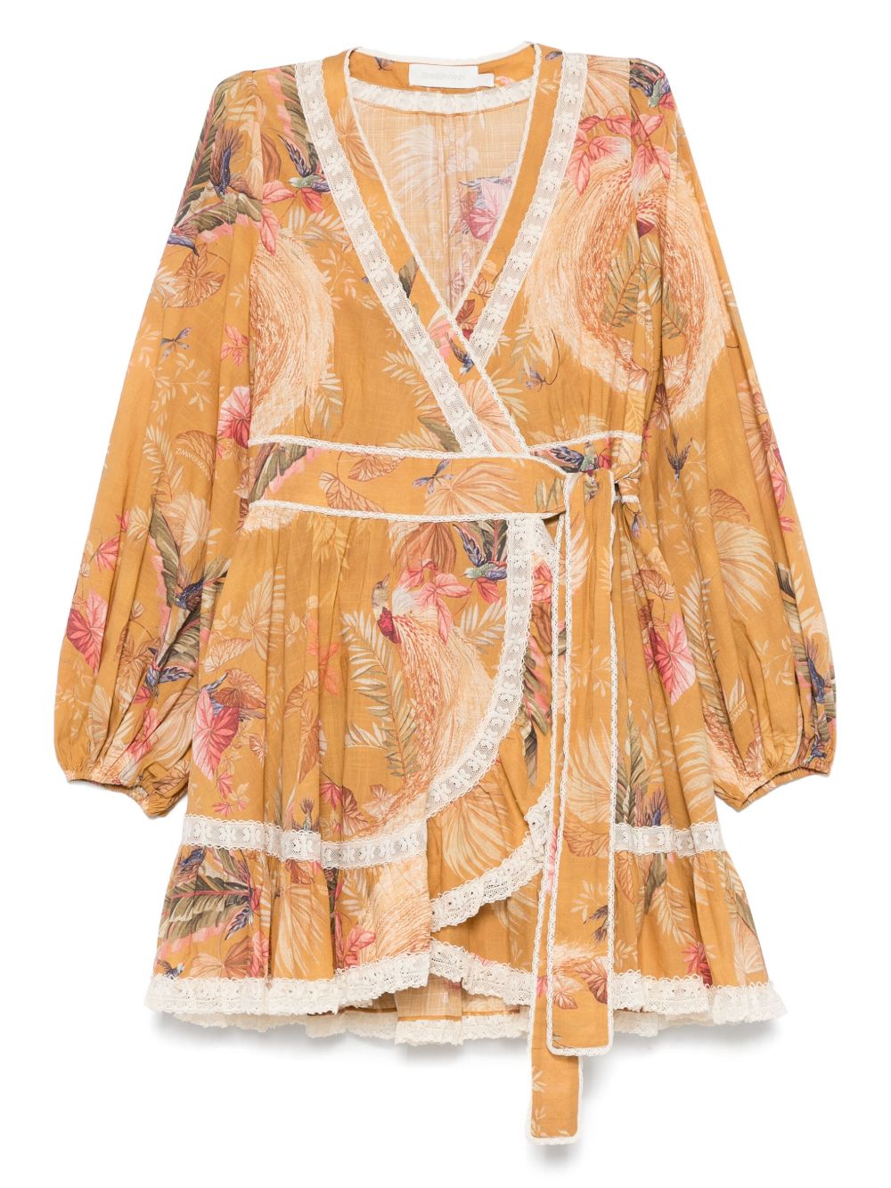 Zimmermann Ascension Ochre Cotton Mini Dress with Lace Detail Ochre