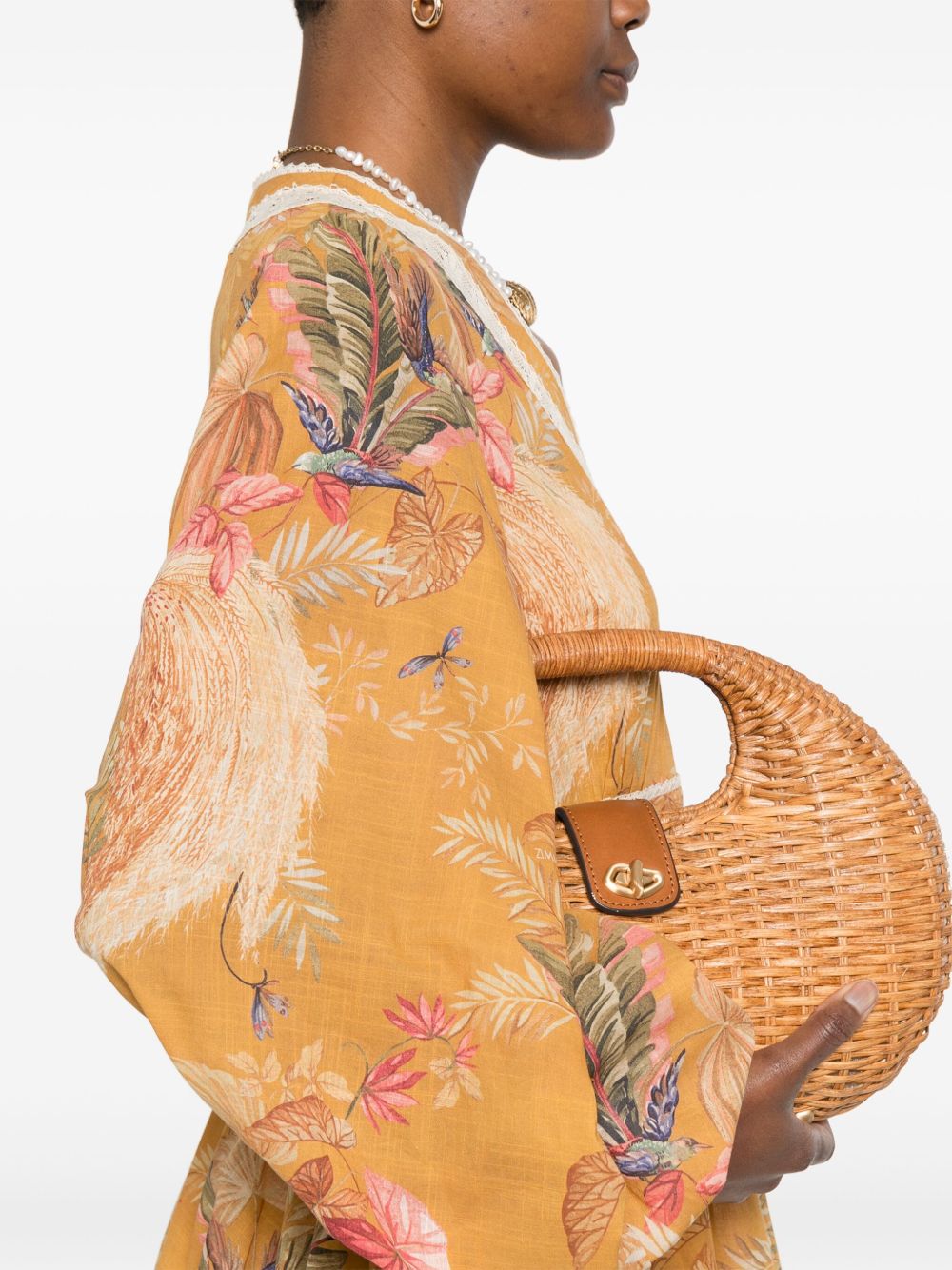 Zimmermann Ascension Ochre Cotton Mini Dress with Lace Detail Ochre