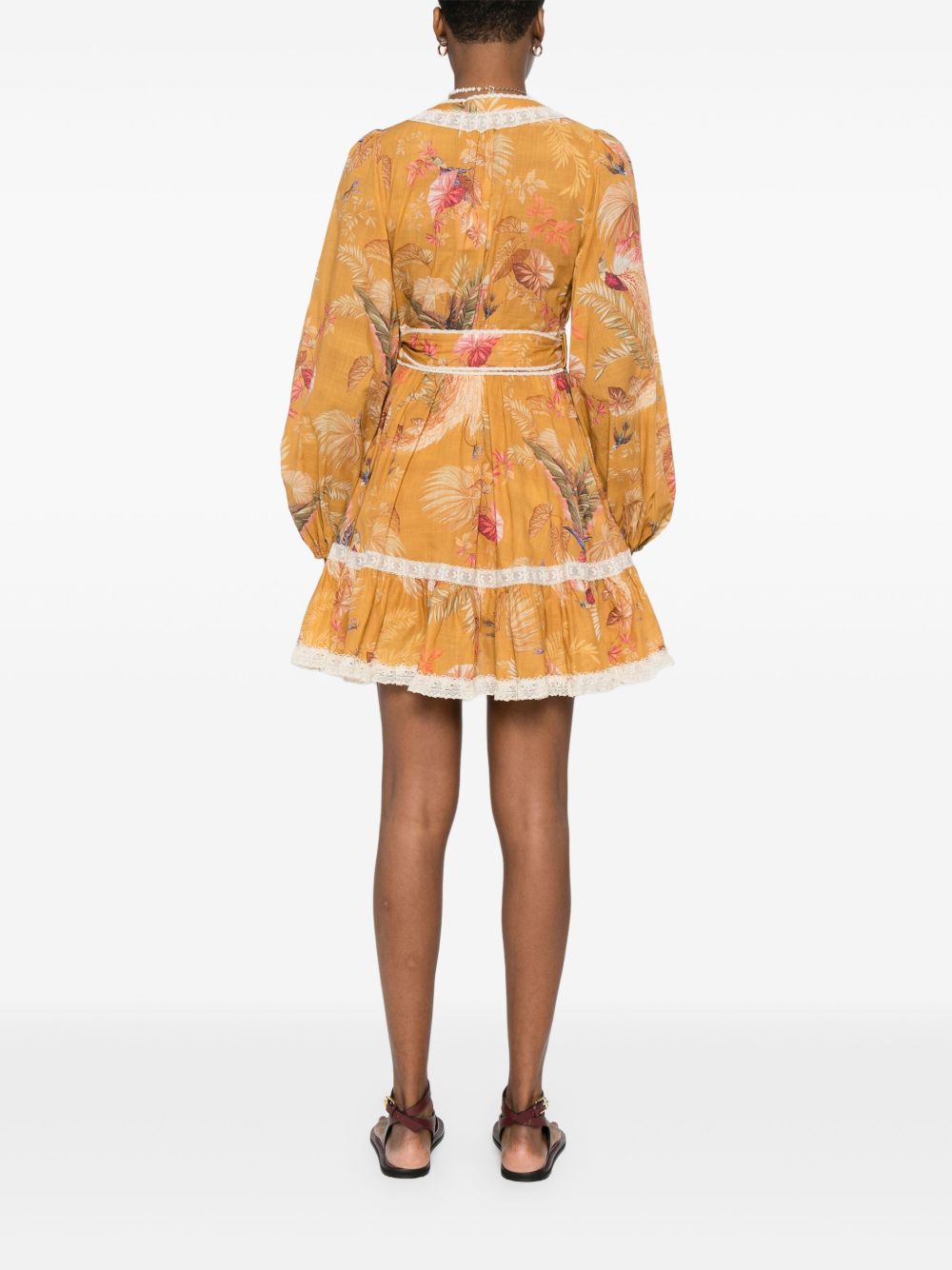 Zimmermann Ascension Ochre Cotton Mini Dress with Lace Detail Ochre