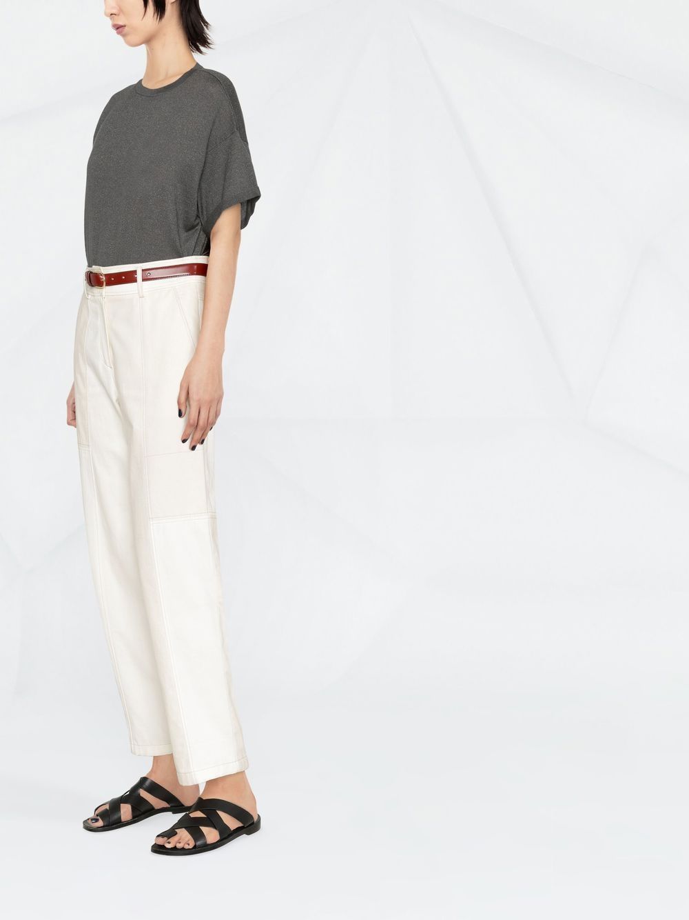 Brunello Cucinelli Cashmere-Blend Metallic-Thread T-Shirt Grey