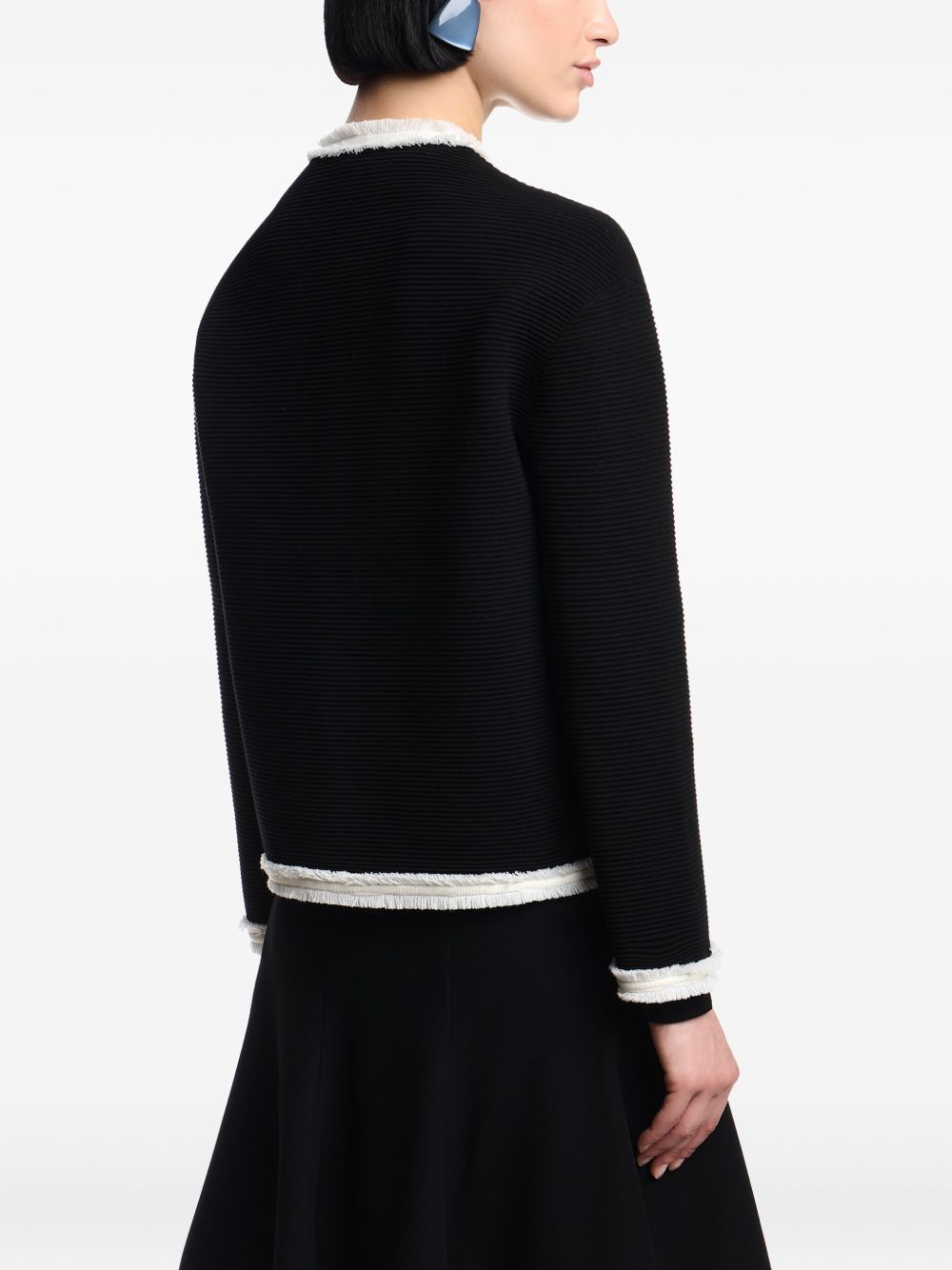 Emporio Armani Wool-Blend Fringed Crewneck Blazer Black