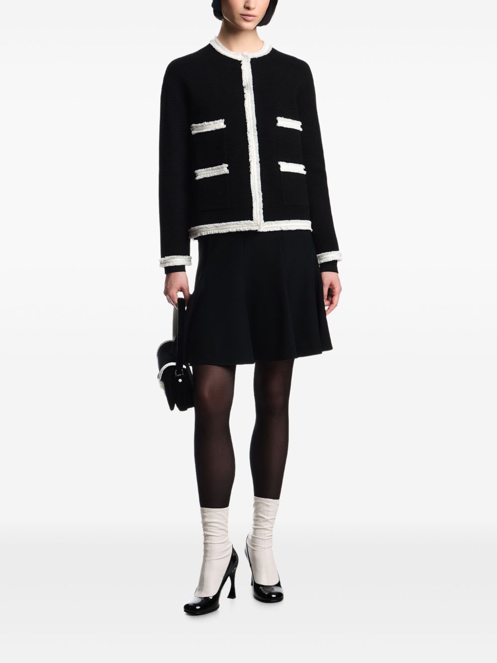 Emporio Armani Wool-Blend Fringed Crewneck Blazer Black