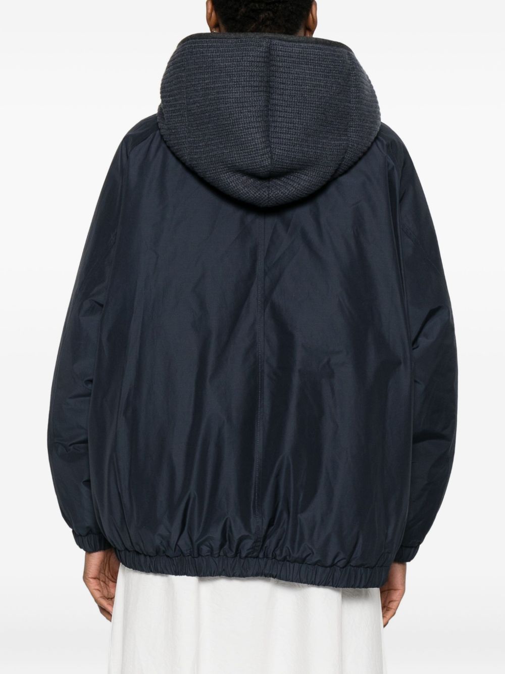 Brunello Cucinelli Detachable Hood Down Wool Jacket Blue