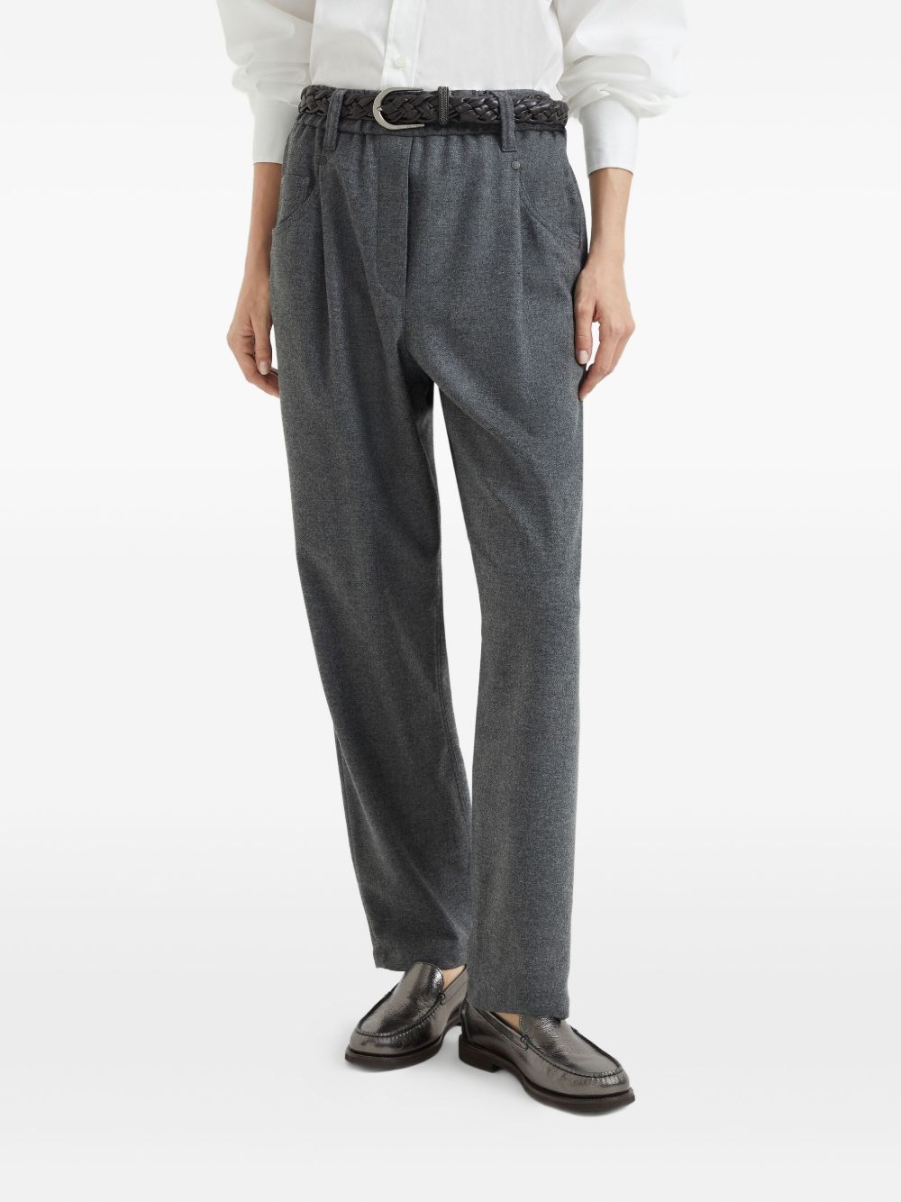 Brunello Cucinelli Pleated Wool-Cashmere Trousers Grey Grey