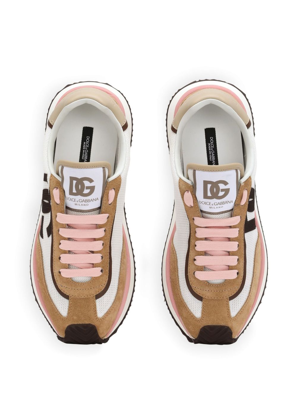 Dolce & Gabbana DG Cushion Suede Panelled Lace-Up Sneakers Beige