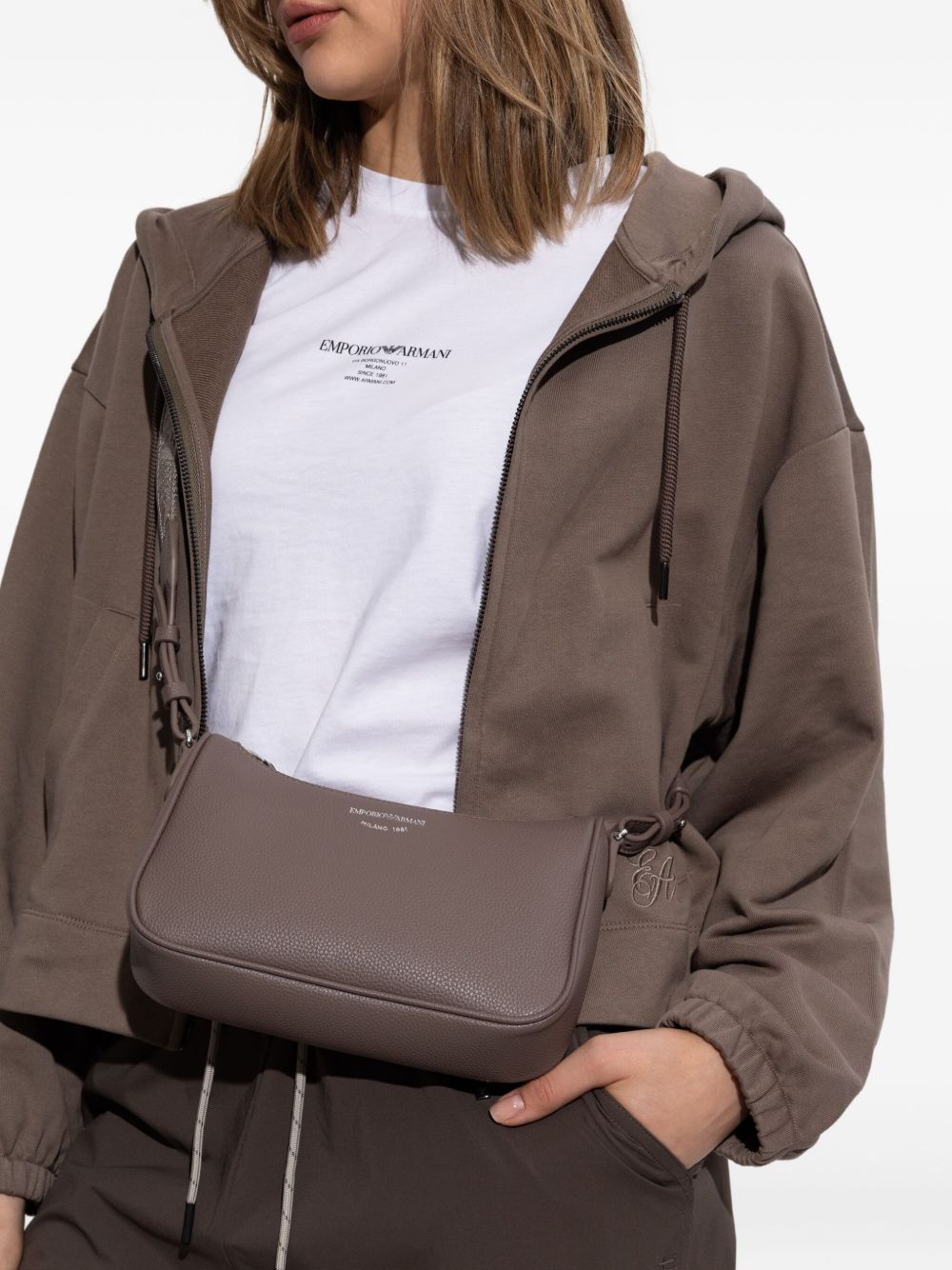 Emporio Armani Pebbled Leather Baguette Shoulder Bag Dove Grey