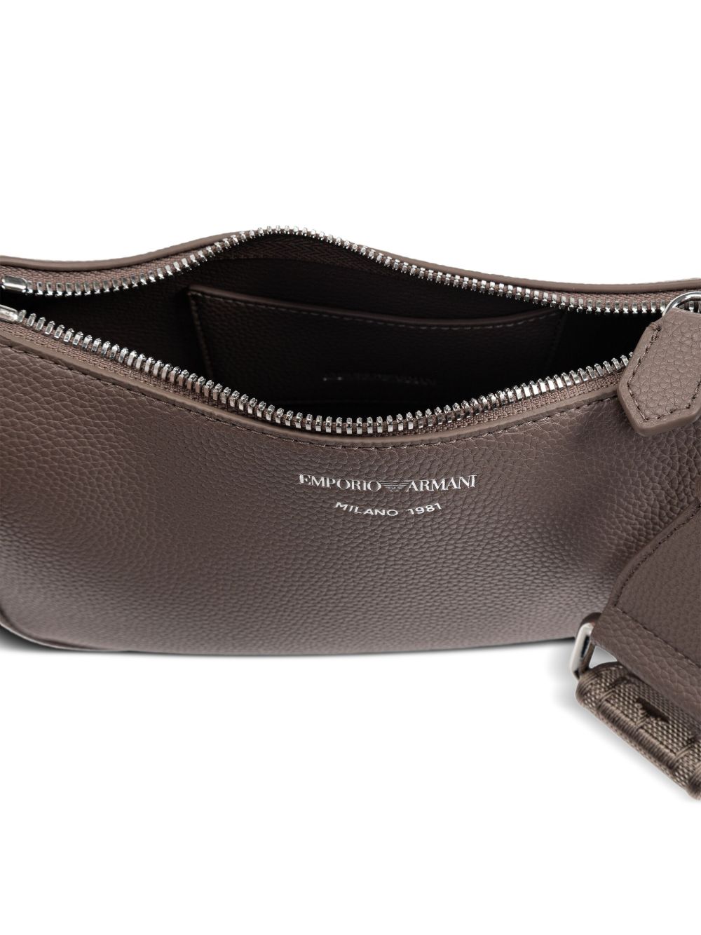 Emporio Armani Pebbled Leather Baguette Shoulder Bag Dove Grey