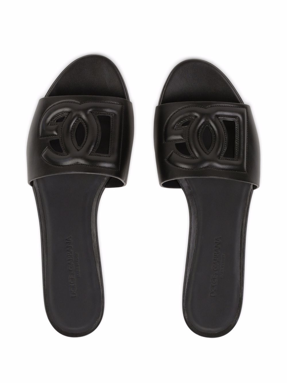 Dolce & Gabbana DG Millennials Logo Black Calf Leather Slides Black