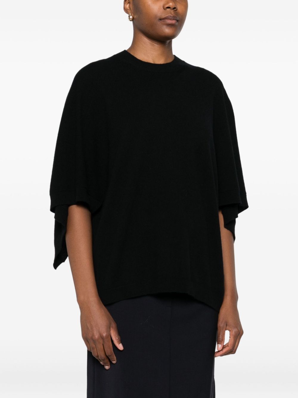 Fabiana Filippi Batwing-Sleeve Cashmere Wool Top Black