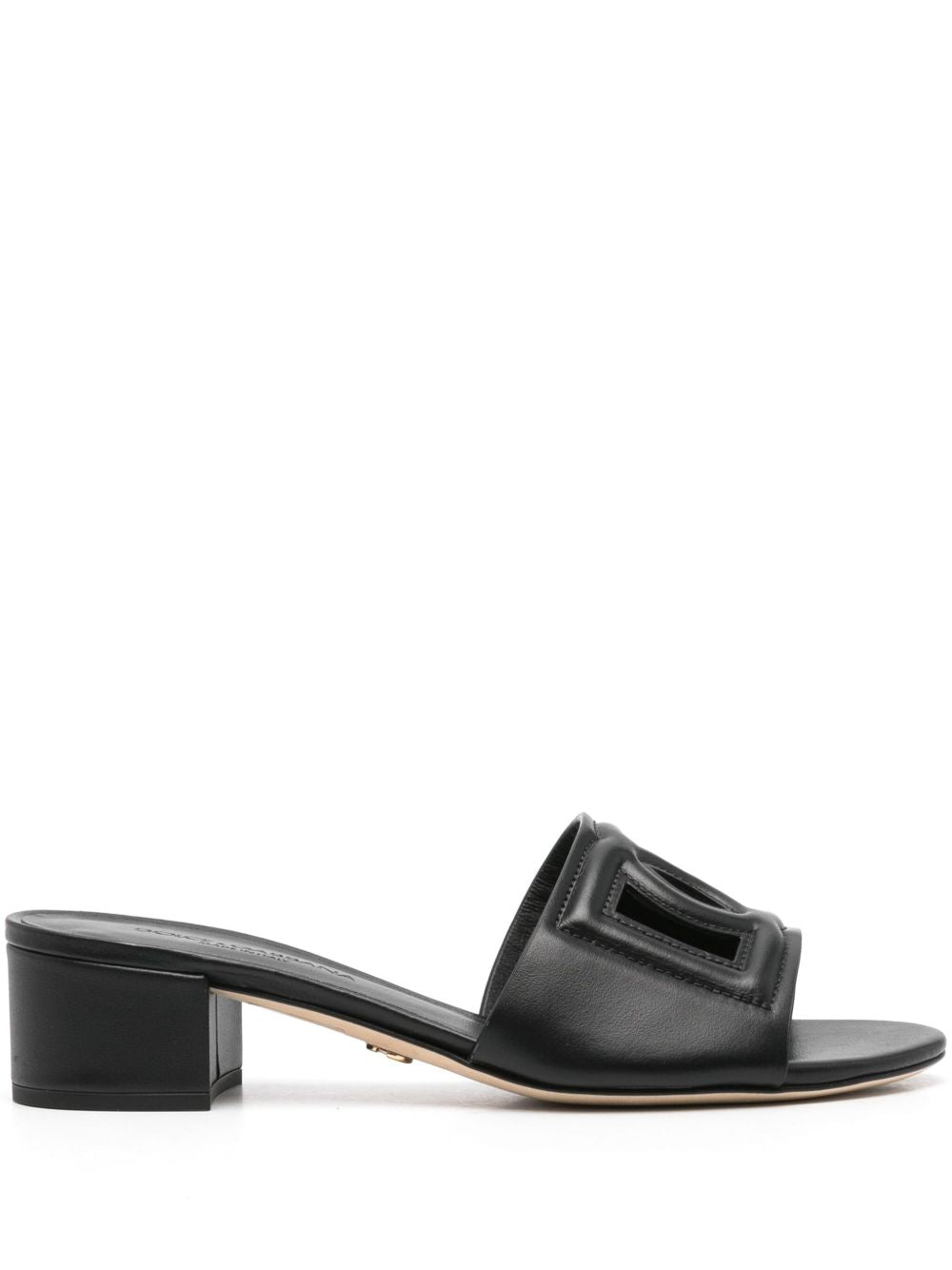 Dolce & Gabbana Cut-Out DG Logo 40mm Block Heel Leather Sandals Black black