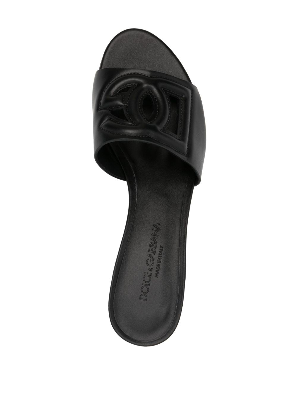 Dolce & Gabbana Leather Cut-Out Block Heel Sandals Black