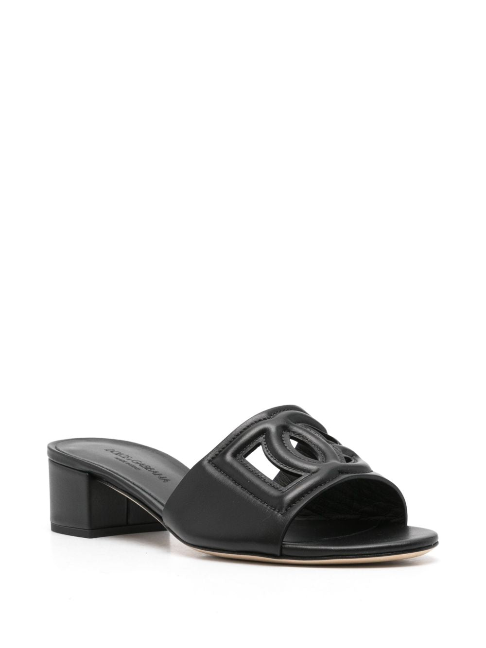 Dolce & Gabbana Cut-Out DG Logo 40mm Block Heel Leather Sandals Black black