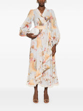Zimmermann Ascension Floral-Print Lace-Trim Wrap Midi Dress Clear Blue