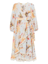 Zimmermann Ascension Floral-Print Lace-Trim Wrap Midi Dress Clear Blue