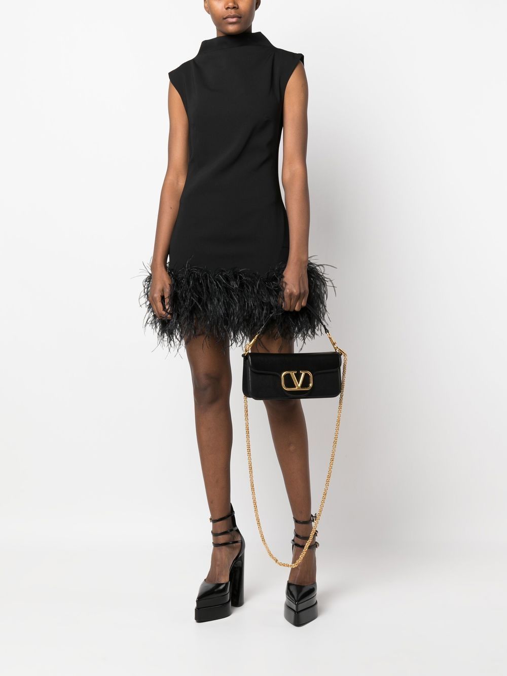 Valentino Garavani Locò Chain Lambskin Shoulder Bag Black