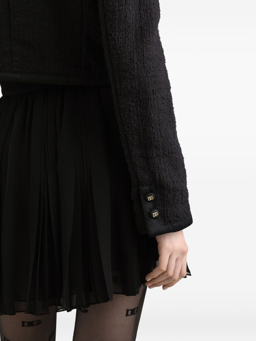 Dolce & Gabbana Black Cotton Blend Crew Neck Jacket with Patch Pockets Black
