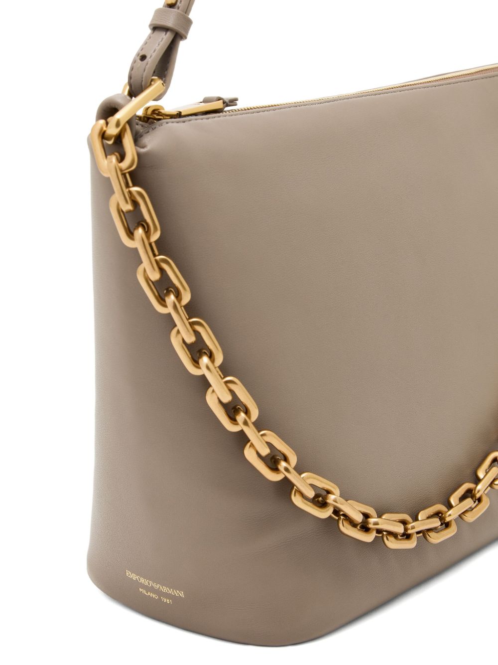 Emporio Armani Medium Leather Hobo Bag with Chain Dove Grey