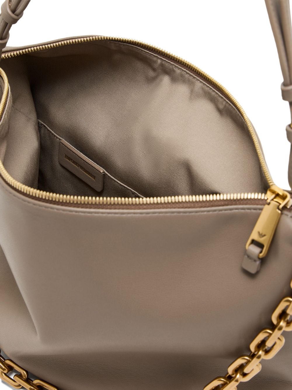 Emporio Armani Medium Leather Hobo Bag with Chain Dove Grey