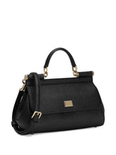 Dolce & Gabbana Sicily Silk & Nylon Allungata Leather Handbag Black