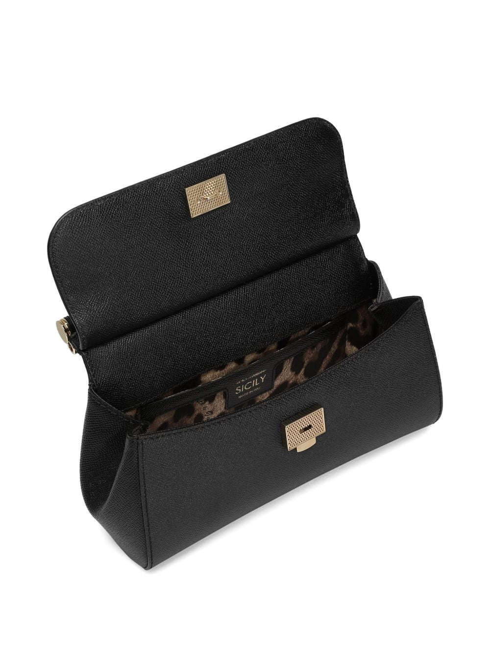 Dolce & Gabbana Sicily Silk & Nylon Allungata Leather Handbag Black