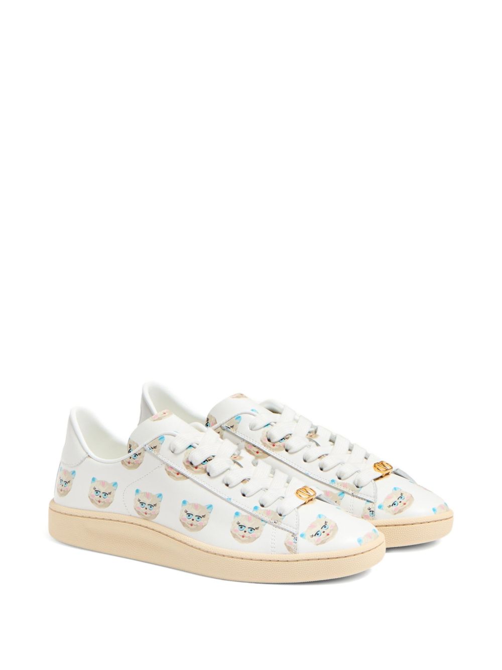 Valentino Garavani Le Chat De La Maison Royco Nappa Calfskin Sneakers White