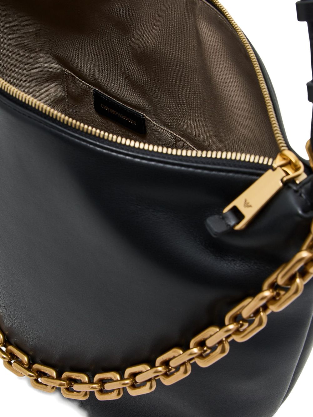 Emporio Armani Medium Leather Hobo Bag with Gold-Tone Chain Black